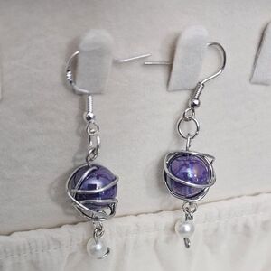 Silver and Purple Wire Wrapped Earrings